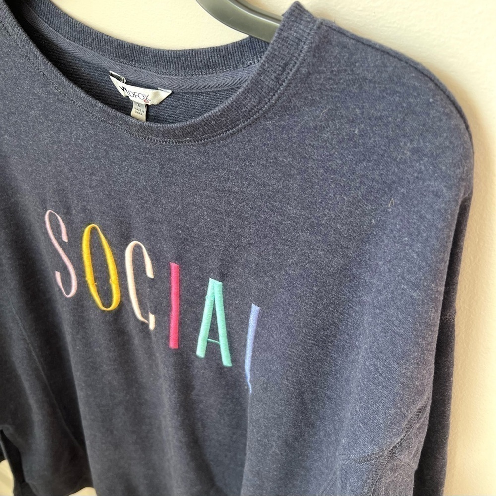 Wildfox SOCIAL Statement Sweatshirt Side Slit Comfort Loungewear Casual Navy L - Picture 3 of 8